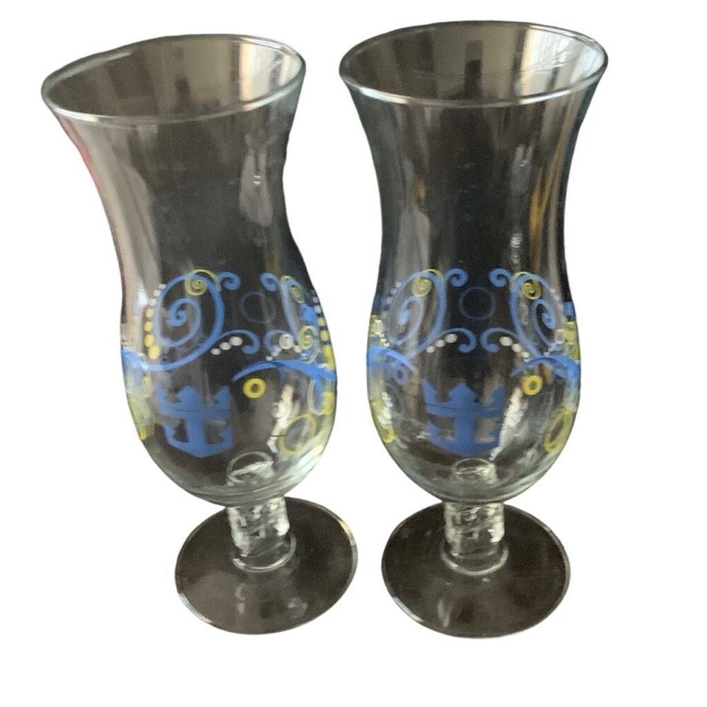 Vintage Royal Caribbean Cruise Line Ship Hurricane Cocktail Glasses Set Lot of 2